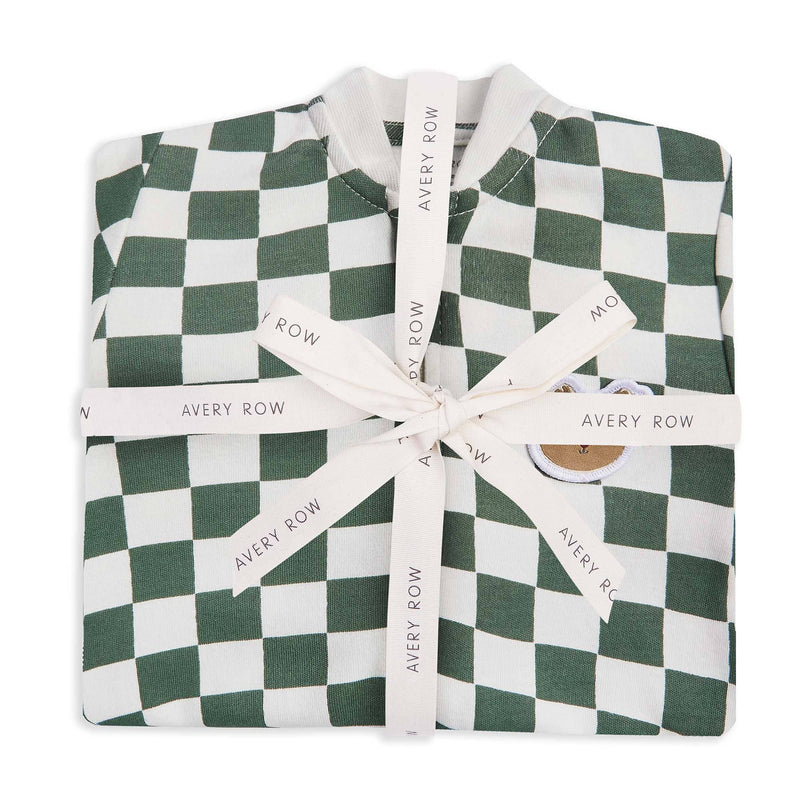 Baby Jersey Sleepsuit - Green Checkerboard - Wee Bambino