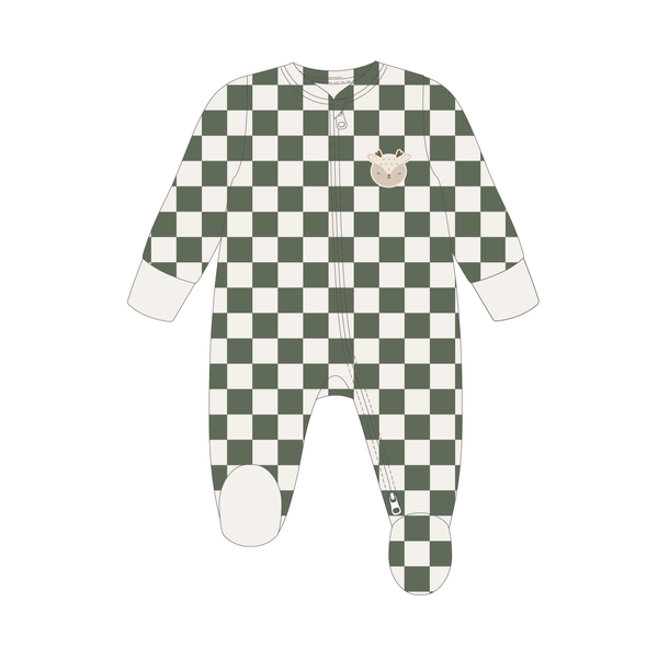 Baby Jersey Sleepsuit - Green Checkerboard - Wee Bambino