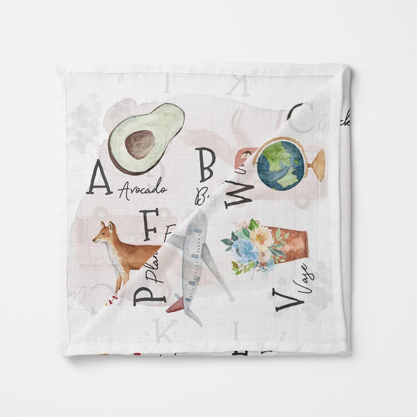 Bamboo Baby Swaddle Blanket, Alphabet Print - Wee Bambino