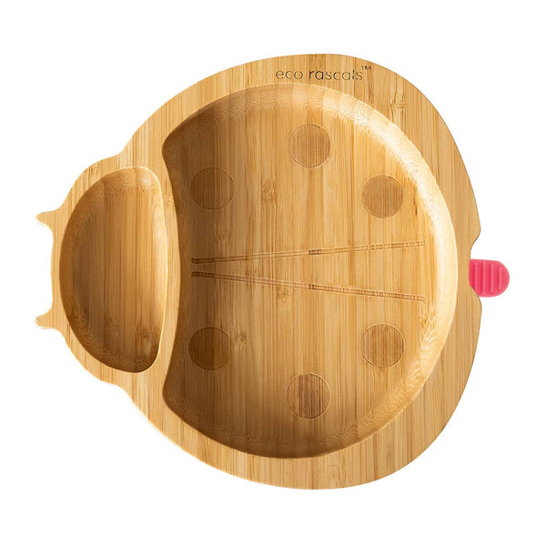 Bamboo Ladybird Plate with Suction Base: Red - Wee Bambino