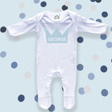 Blue Crown Baby Sleepsuit, 0 - 3 months - Personalise - Wee Bambino
