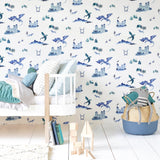 Castles and Dragons Wallpaper - Inky Blue/Teal - Wee Bambino