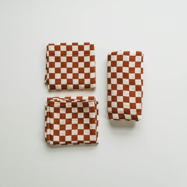 Checkerboard Muslin & Swaddle - Rust - Wee Bambino