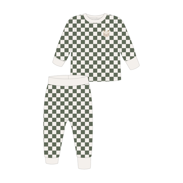 Children's Jersey Pyjamas - Green Checkerboard - Wee Bambino