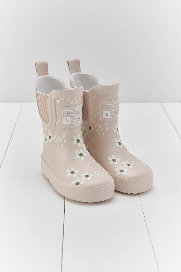 Colour - Changing Kids Wellies - Pampas Cream Floral (Short) - Wee Bambino