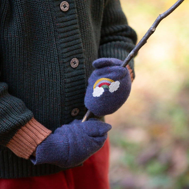 Dreamy Blue Embroidered Knitted Mittens - Wee Bambino