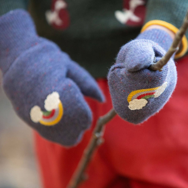 Dreamy Blue Embroidered Knitted Mittens - Wee Bambino