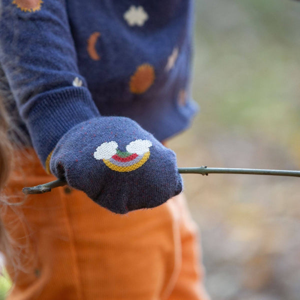 Dreamy Blue Embroidered Knitted Mittens - Wee Bambino