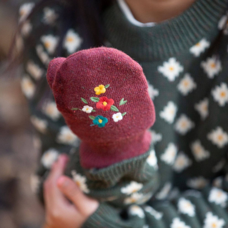 EX PHOTOSHOOT Hazelnut Embroidered Knitted Mittens - Wee Bambino