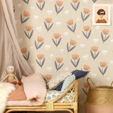 Fleur Wallpaper - Peach/Dusky Blue - Wee Bambino