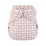 Gingham Taupe - One Size Reusable Cloth Nappy Wrap - Wee Bambino