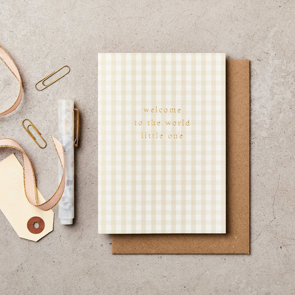 Gingham Welcome World New Baby Card - Wee Bambino