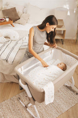 Jane Baby Side Crib + 4 Piece Bedding Set & Safety Mattress, Botanic - Wee Bambino