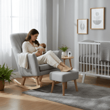 Johnston's Willow Nursing Rocking Chair & Footstool Set – Ergonomic Comfort for Feeding & Relaxing, Grey - Wee Bambino