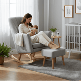 Johnston's Willow Nursing Rocking Chair & Footstool Set – Ergonomic Comfort for Feeding & Relaxing, Grey - Wee Bambino