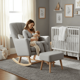 Johnston's Willow Nursing Rocking Chair & Footstool Set – Ergonomic Comfort for Feeding & Relaxing, Grey - Wee Bambino
