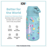 Leak Proof Kids Water Bottle, Stainless Steel, Blue Unicorns, 400ml (13oz) - Wee Bambino