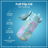 Leak Proof Kids Water Bottle, Stainless Steel, Blue Unicorns, 400ml (13oz) - Wee Bambino