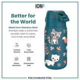 Leak Proof Kids Water Bottle, Stainless Steel, Forest Animals, 400ml (13oz) - Wee Bambino