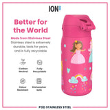 Leak Proof Kids Water Bottle, Stainless Steel, Princess, 400ml (13oz) - Wee Bambino