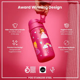 Leak Proof Kids Water Bottle, Stainless Steel, Princess, 400ml (13oz) - Wee Bambino