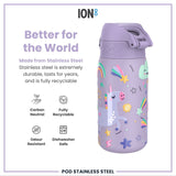 Leak Proof Kids Water Bottle, Stainless Steel, Purple Unicorns, 400ml (13oz) - Wee Bambino