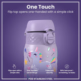 Leak Proof Kids Water Bottle, Stainless Steel, Purple Unicorns, 400ml (13oz) - Wee Bambino