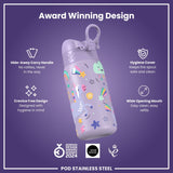 Leak Proof Kids Water Bottle, Stainless Steel, Purple Unicorns, 400ml (13oz) - Wee Bambino