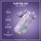Leak Proof Kids Water Bottle, Stainless Steel, Purple Unicorns, 400ml (13oz) - Wee Bambino