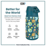 Leak Proof Kids Water Bottle, Stainless Steel, Space, 400ml (13oz) - Wee Bambino