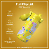 Leak Proof Kids Water Bottle, Stainless Steel, Yellow Unicorns, 400ml (13oz) - Wee Bambino