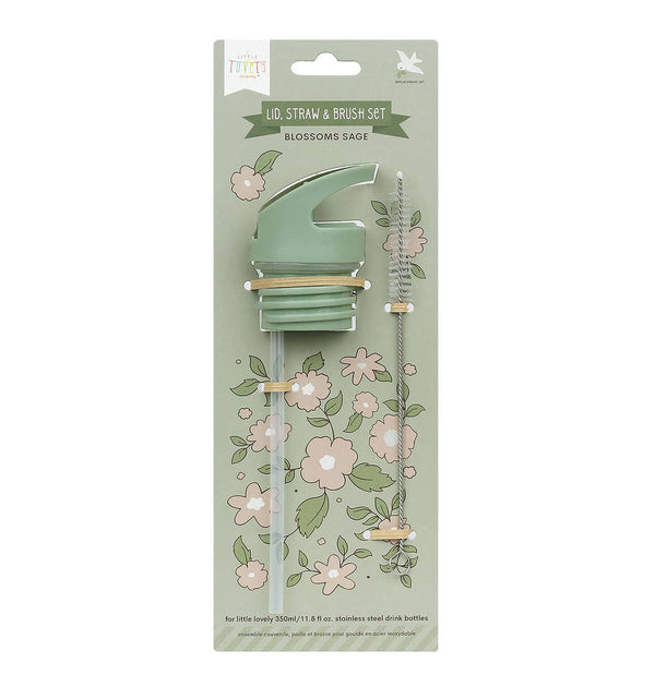 Member, straw & brush, stainless steel bottle: Blossoms - sage - Wee Bambino