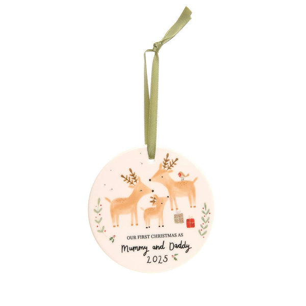 My First Christmas Mummy & Daddy 2025 Ceramic Decoration - Reindeer & Rabbit - Wee Bambino