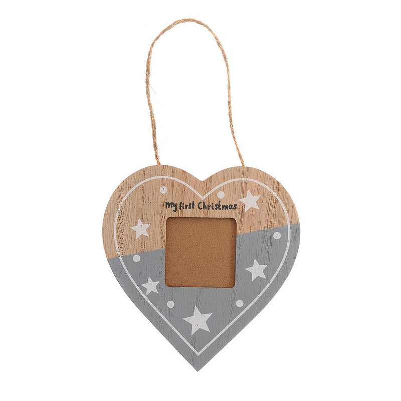 My First Christmas Photoframe Hanger - Grey Heart - Wee Bambino