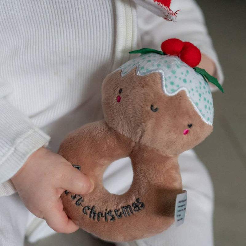 My First Christmas Plush Baby Rattle - Pudding - Wee Bambino
