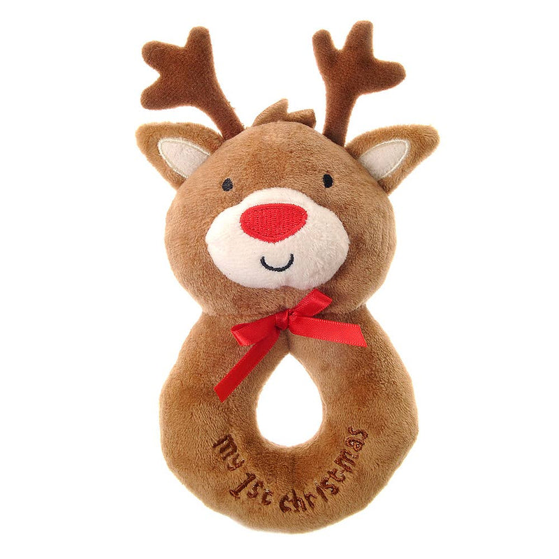 My First Christmas Plush Baby Rattle - Reindeer - Wee Bambino
