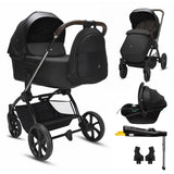 Noordi Sole V3 - 3in1 Travel System with ThermoCot Carrycot + Terra i - Size Car Seat, Slate Black - Wee Bambino