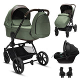 Noordi Sole V3 - 3in1 Travel System with ThermoCot Carrycot + Terra i - Size Car Seat, Woodland Green - Wee Bambino