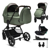 Noordi Sole V3 - 3in1 Travel System with ThermoCot Carrycot + Travel Carrier i - Size Car Seat, Woodland Green - Wee Bambino