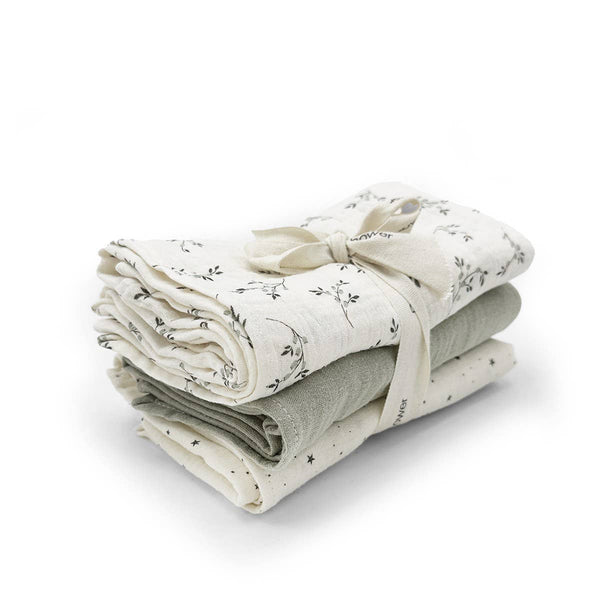 Pack Of 3 Olive Bloom Baby Mini Muslins - Wee Bambino