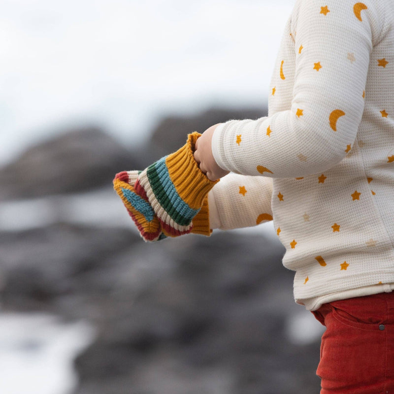 Rainbow Striped Knitted Beanie, Scarf & Mittens Set - Wee Bambino