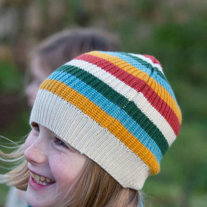 Rainbow Striped Knitted Beanie, Scarf & Mittens Set - Wee Bambino