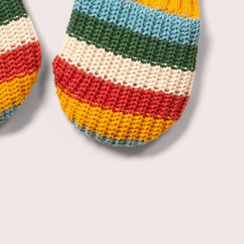 Rainbow Striped Knitted Beanie, Scarf & Mittens Set - Wee Bambino