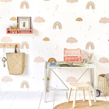 Rainbows Wallpaper - Mustard/Rose - Wee Bambino