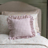 Square Linen Frill Cushion - Pink Check - Wee Bambino