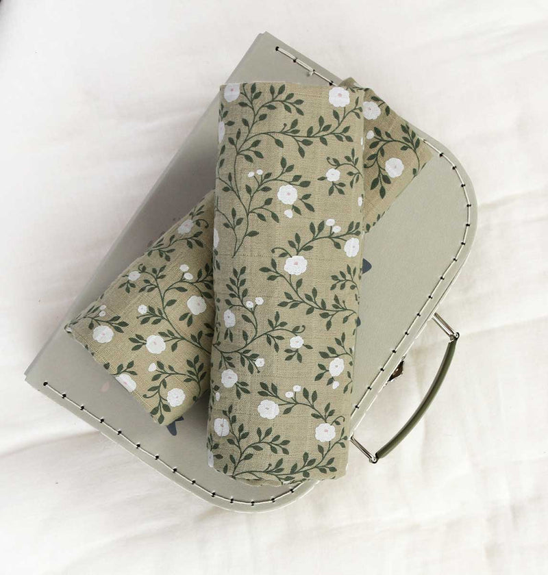 Swaddles/Muslin cloth set of 2: blossom - dark sage - Wee Bambino