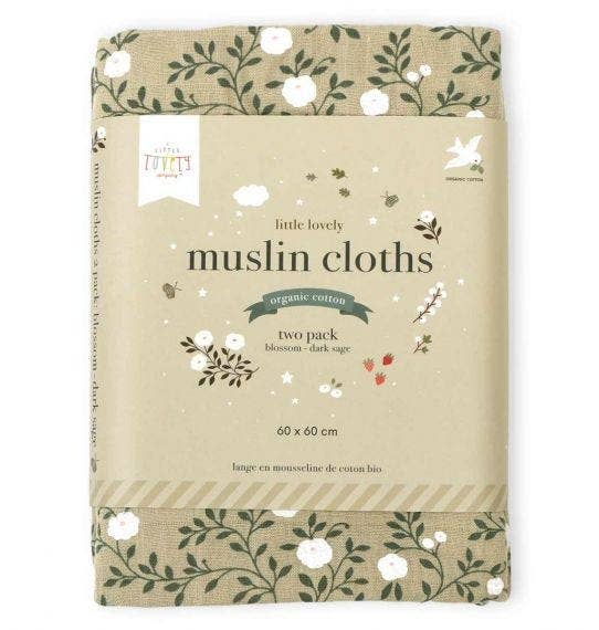 Swaddles/Muslin cloth set of 2: blossom - dark sage - Wee Bambino