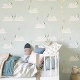 Swans Wallpaper - Mint - Wee Bambino