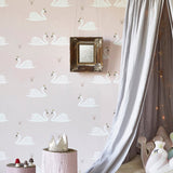 Swans Wallpaper - Pale Rose - Wee Bambino