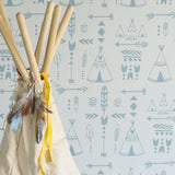 Teepees Wallpaper - Storm Green/Grey - Wee Bambino
